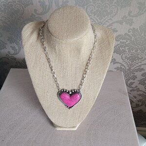 Hot Pink Heart on Silver Tone Chain